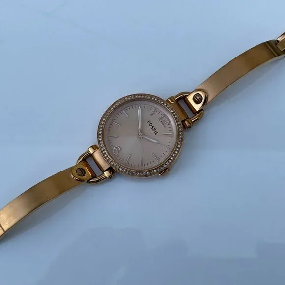 Fossil Ladies Watch GEORGIA Gold Tone Analog Crystals Accent Bezel Wrist Watch - Picture 6 of 12